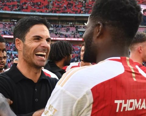 Thomas Partey and Mikel Arteta post-match